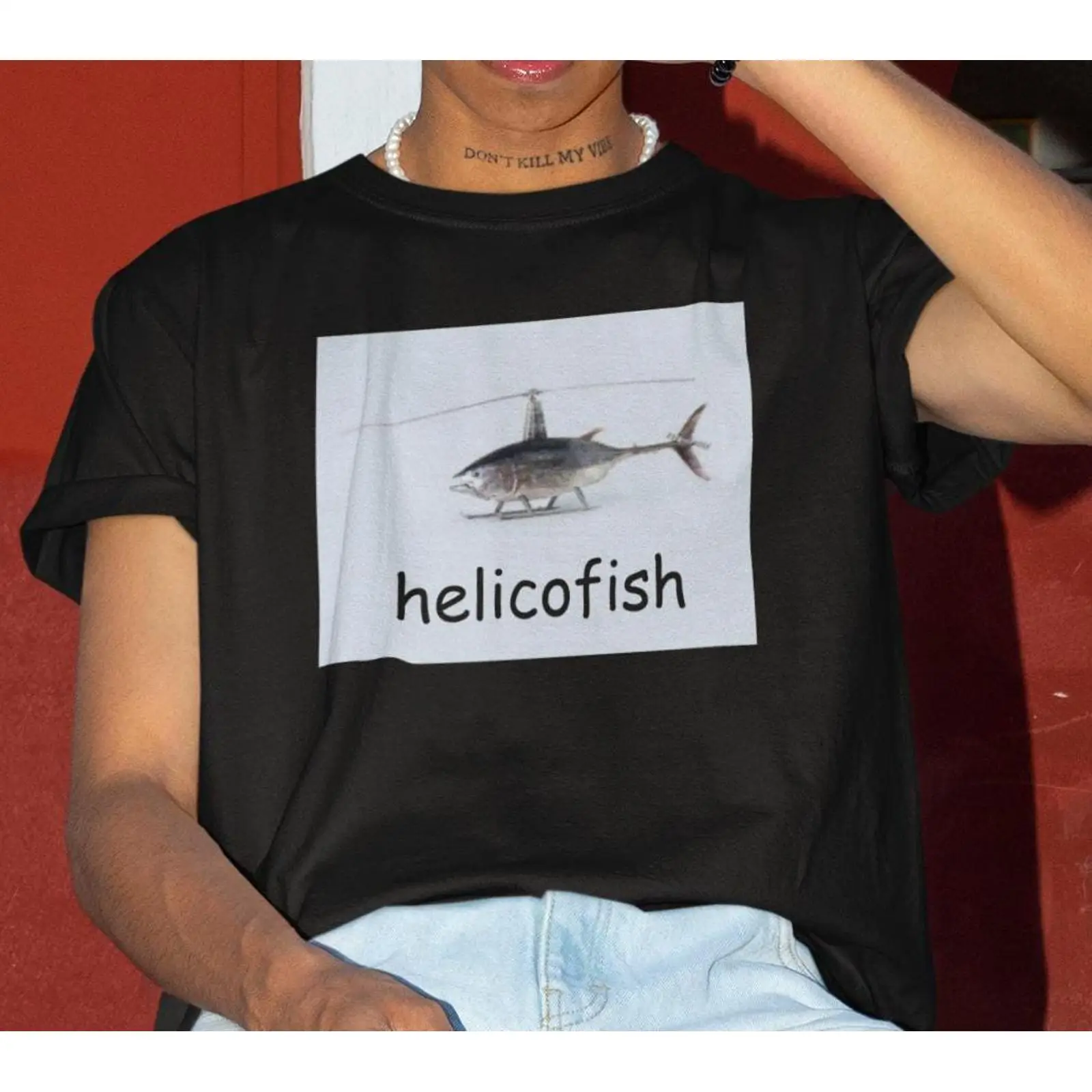 Vintage Fashion Gen Z - Helicofish Kaus Meme Lucu Ikan Helikopter