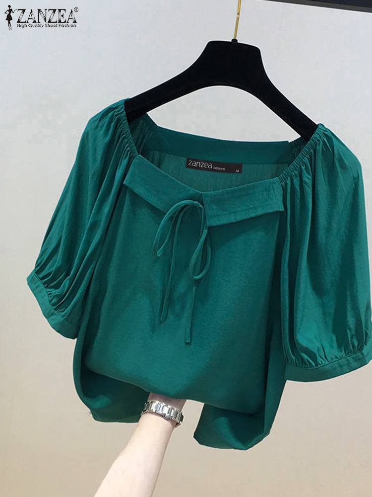 Vintage Fashion Style Female - ZANZEA blus kasual kerah persegi wanita,