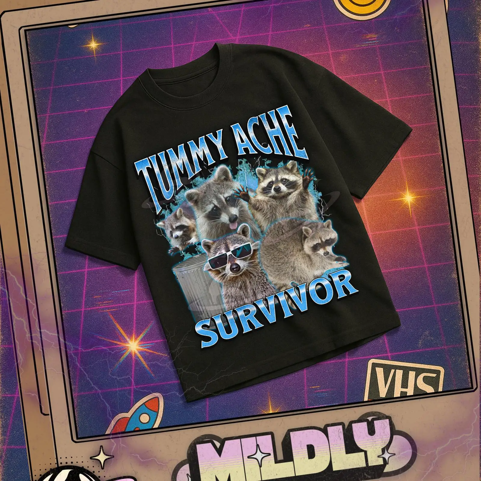 Vintage Fashion Gen Z - Kaos Bootleg Meme Raccoon Lucu Tummy