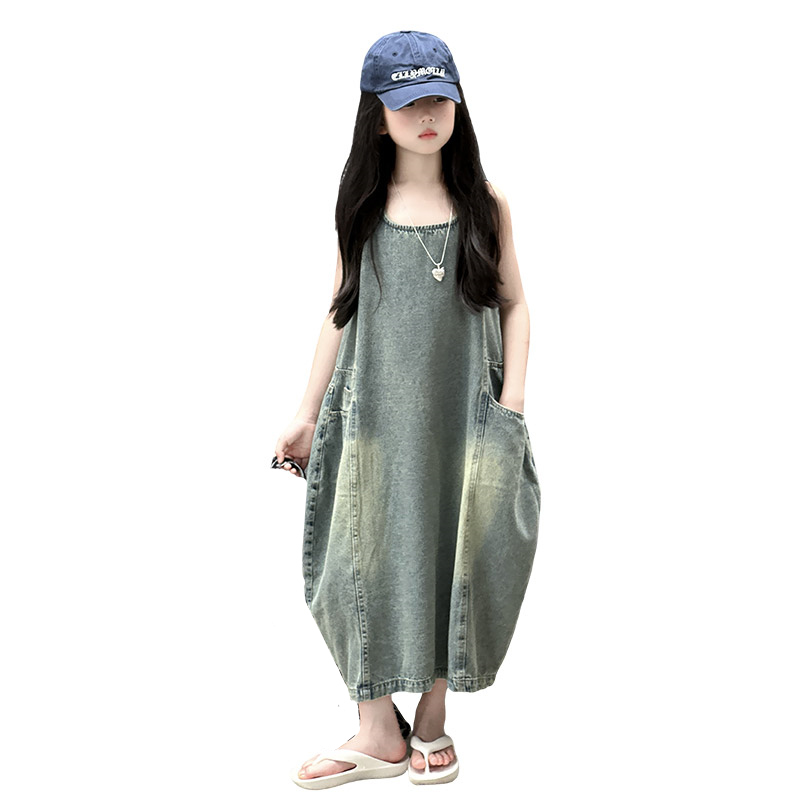 Vintage Fashion Luxury - Gaun Denim Tanpa Lengan Kualitas Tinggi
