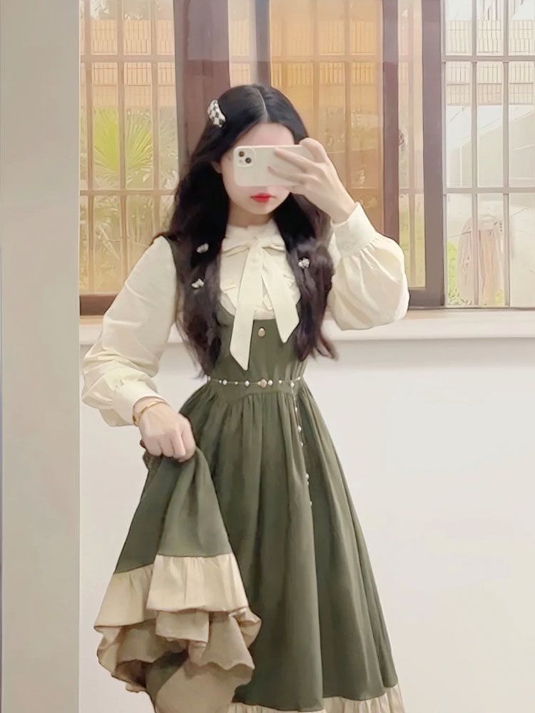 Vintage Fashion Style Female - Gaun Tali Desain Lolita Preppy Kawaii