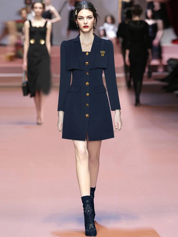 Gaun Mini Kancing Model Jas Wa - Vintage Fashion Runway ulasan dan harga