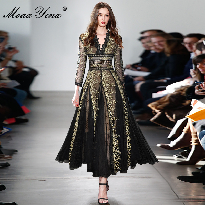 MoaaYina Gaun Pesta Musim Gugu - Vintage Fashion Runway ulasan dan harga