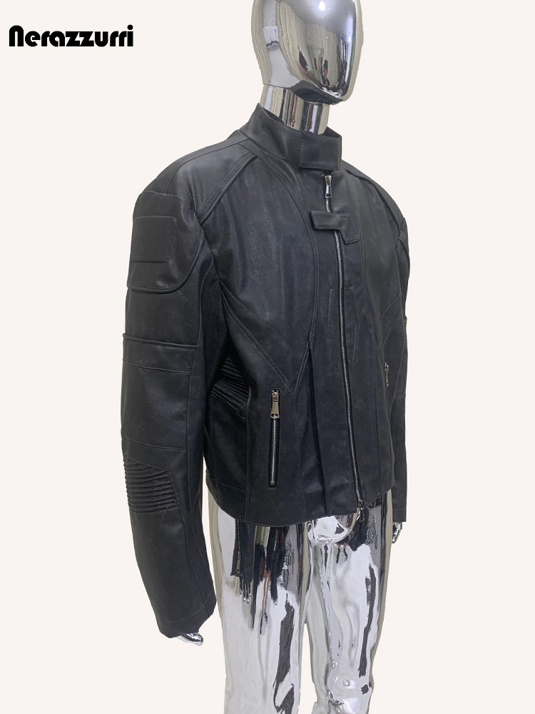 Nerazzurri Jaket Kulit PU Hita - Vintage Fashion Runway ulasan dan harga