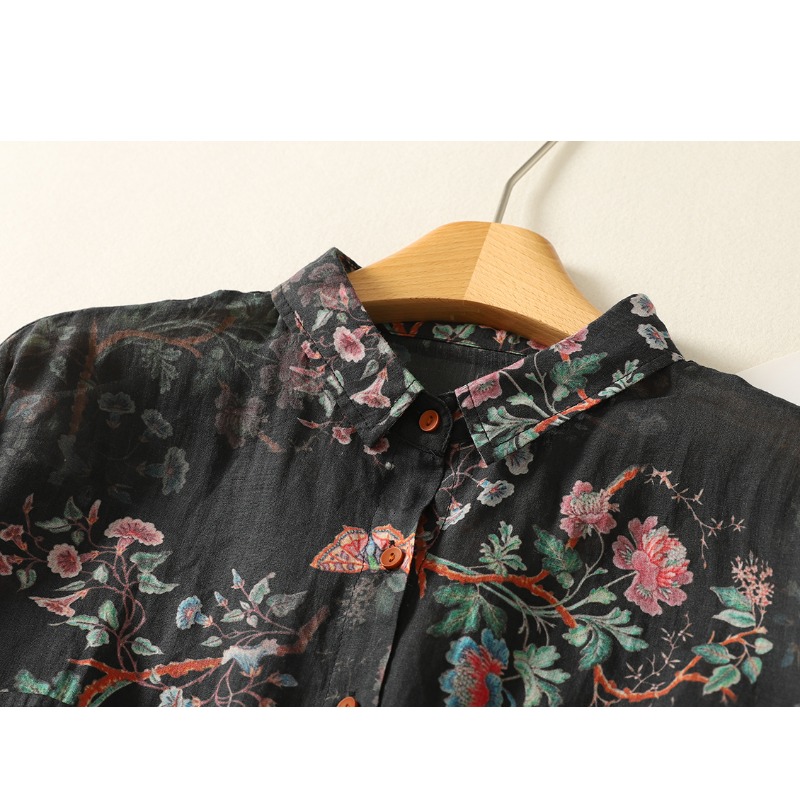 Blus atasan motif bunga antik  - Vintage Fashion Style Female ulasan dan harga