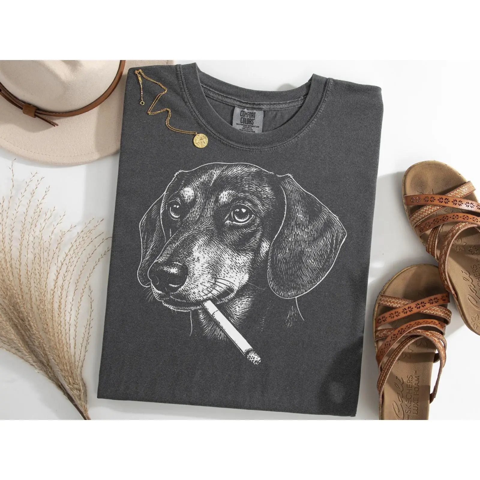 Kaos Meme Dachshund Merokok Br - Vintage Fashion Gen Z ulasan dan harga