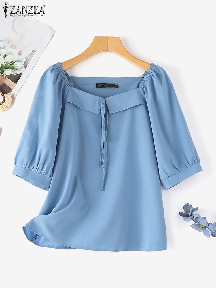 ZANZEA blus kasual kerah perse - Vintage Fashion Style Female ulasan dan harga