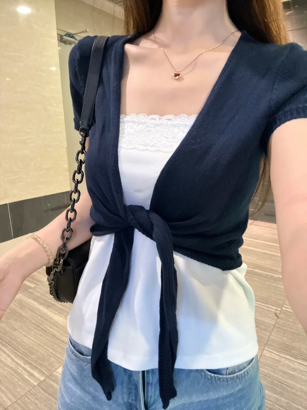 Kardigan Renda Navy Wanita Kat - Crop Cardigan Vintage ulasan dan harga
