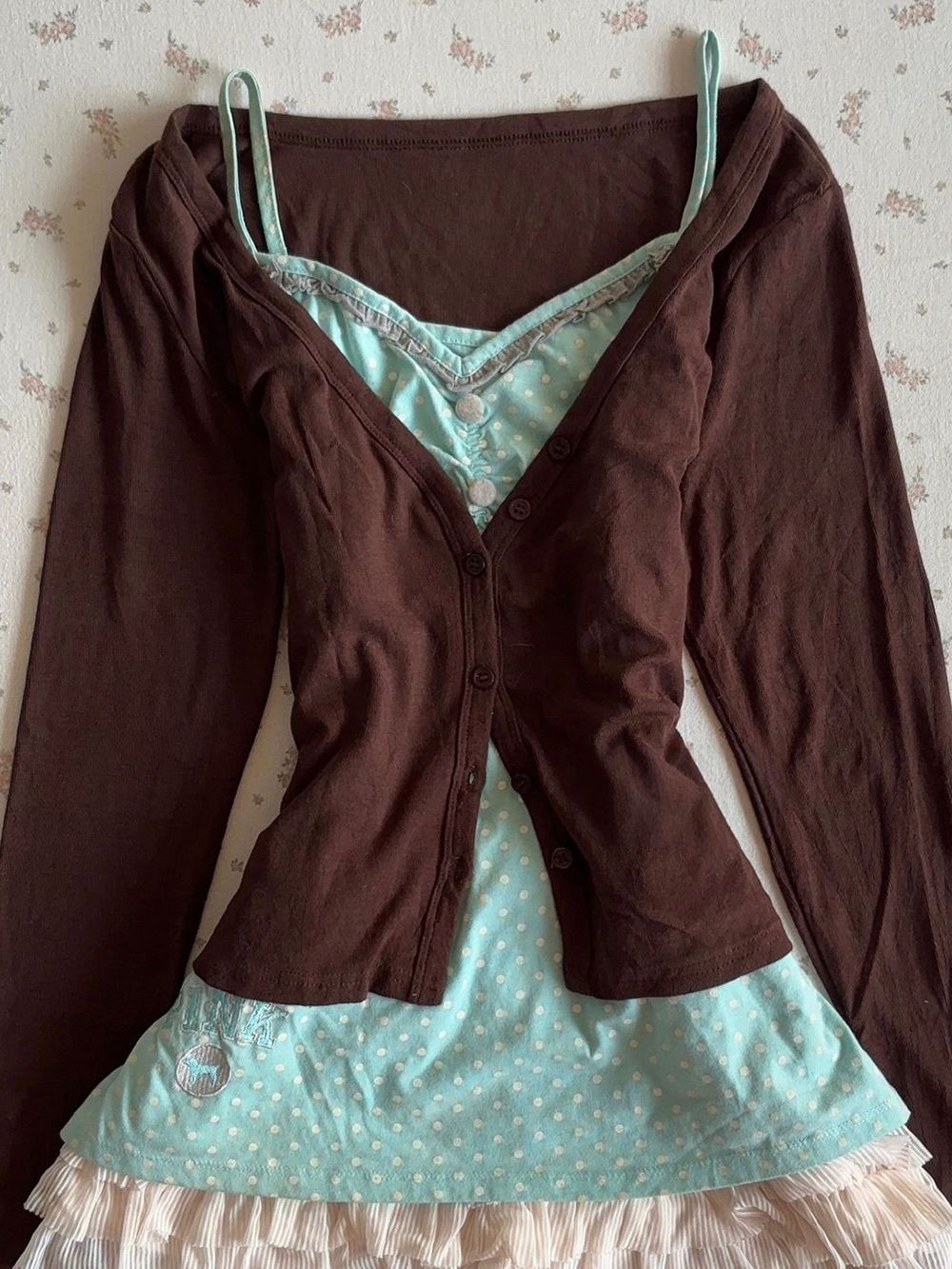 Set Gaun Kamisol Vintage Y2K C - Crop Cardigan Vintage ulasan dan harga