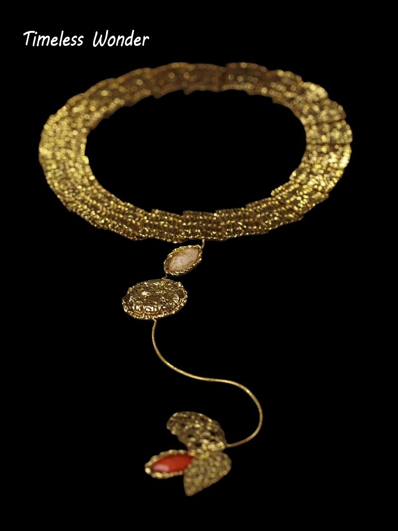 Kalung Rumbai Kaca Geo Mewah y - Vintage Fashion Runway ulasan dan harga