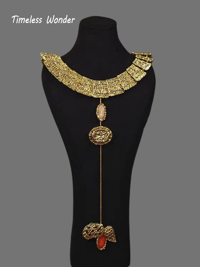 Kalung Rumbai Kaca Geo Mewah y - Vintage Fashion Runway ulasan dan harga